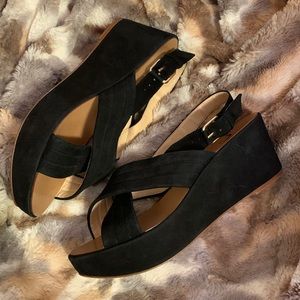 J. Crew Black Leather Platform Wedge — 7